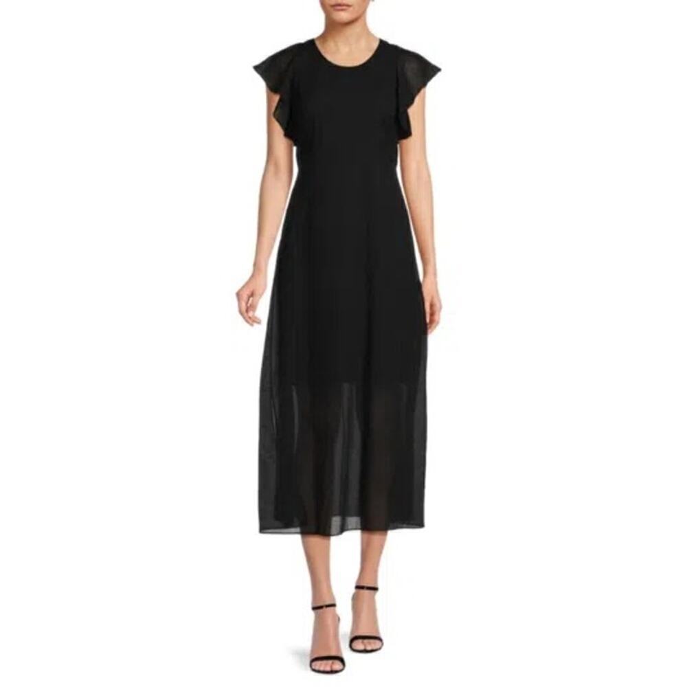 Theory Women's Round Neck Midi Dress Black Size 8